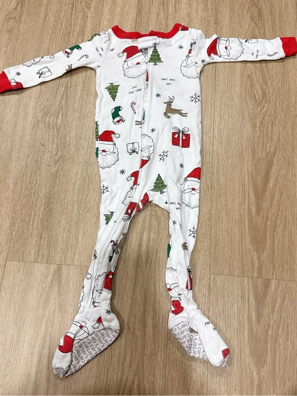 Carter's White and Red Santa Print Footed One-Piece Pajamas
